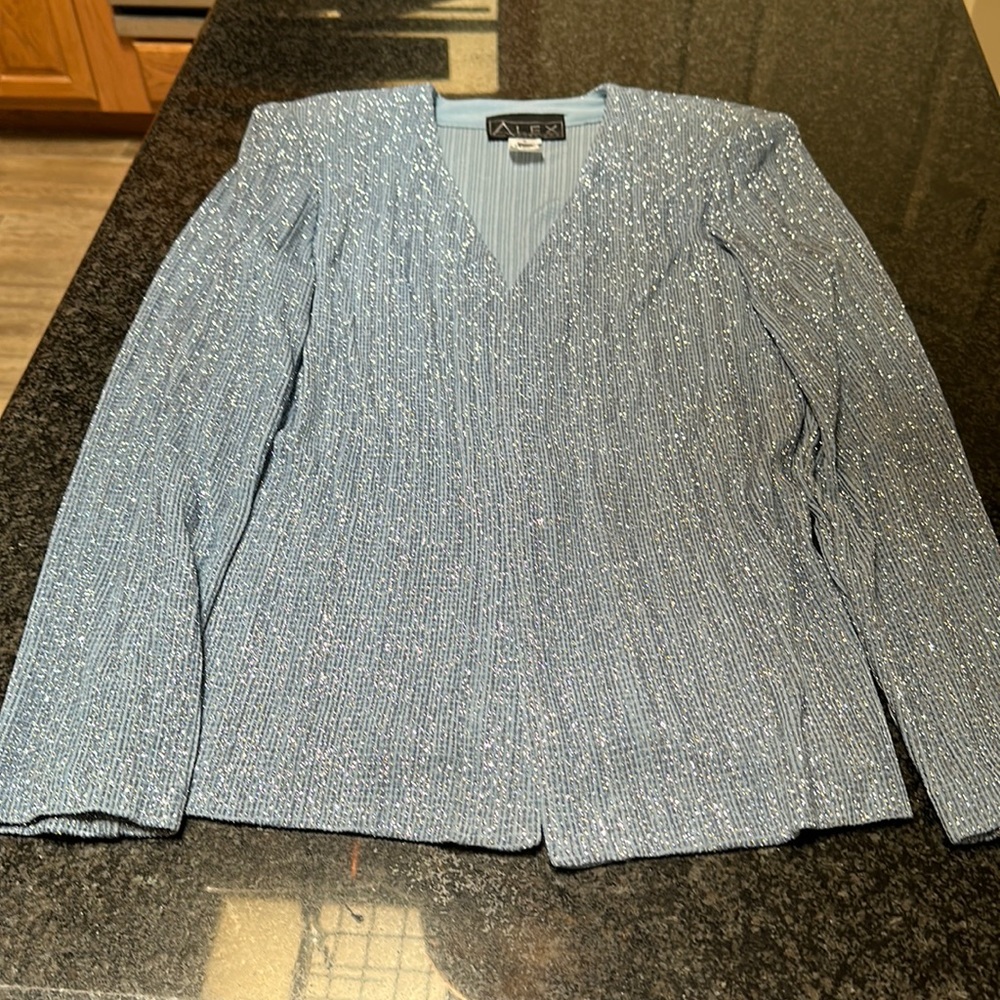 Alex Evenings glitter jacket size 8 Sky Blue